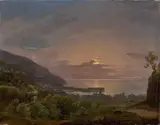 Johann Theodor Goldstein, Mondschein über einer südlichen Hafenstadt. 1823/25 (?), Öl auf Leinwand