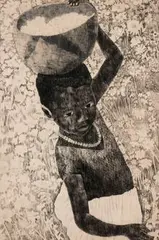 Child with Basket by De Voice Berry, Crayon and pencil on paper, sold Mar 2011