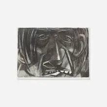 Saint's Head by Wayne Thiebaud, 1950, lithograph, sold Nov 2020