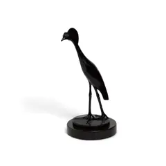François Pompon, Grue Couronnée, Aigrette Lisse en Marche, patinated bronze together with black marble base