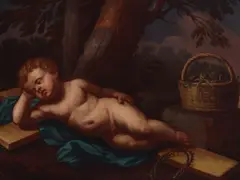Bolognese School, The Christ child with the symbols of the Passion, oil on canvas