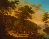 Jan Dirksz Both, Travelers in a river landscape, oil on canvas laid down on board