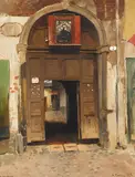 Alberto Pasini, Porta con custodia della Madonna, oil on canvas