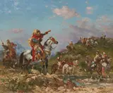 Georges Washington, Arabian horsemen, oil on canvas laid down on board