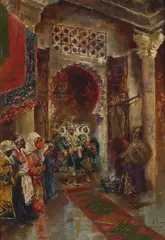 Antonio Rivas, Entrance into the palace, oil on panel
