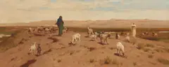 Ra Frederick Goodall, Goat herders in the Egyptian desert, oil on canvas