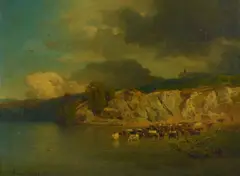 Watering the herd by Andreas Achenbach, oil on canvas, sold Nov 2022