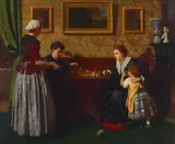 Friedrich Kraus, The chess match, oil on canvas