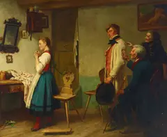 Karl Hübner, The marriage proposal, oil on canvas