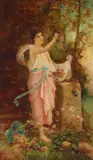 Hans Zatzka, A maiden picking grapes; and A maiden with spring flowers (a pair)
