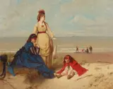 Edouard Hamman, A day at the beach, oil on panel