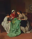 Jean-Baptiste Jules Trayer, The dressmakers, oil on panel