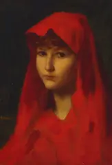 Jean-Jacques Henner, A young woman in a red cloak, oil on canvas
