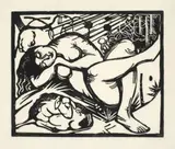 Franz Marc, Schlafende Hirtin, 1912, Holzschnitt auf Japan