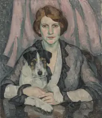 Leopold Durm, Dame mit Hund, 1915, Öl auf Leinwand