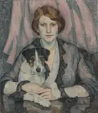Leopold Durm, Dame mit Hund, 1915, Öl auf Leinwand