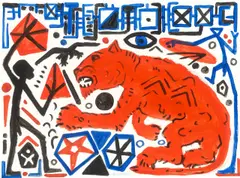 A. R. Penck, Mann - roter Löwe, Um 1990, Gouache auf Velin