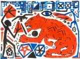 A. R. Penck, Mann - roter Löwe, Um 1990, Gouache auf Velin