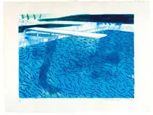 David Hockney, Lithograph Made of Thick and Thin Lines and a Light Blue and a Dark Blue Wash, 1978-80, Lithograph in colors