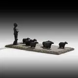 Boaz Vaadia, Avimelekh with Dog & Eight Lambs, 2006, bronze and bluestone
