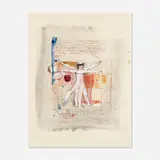 George Deem, Drawing with Calligraphy (Leonardo Da Vinci, Vitruvian Man)
