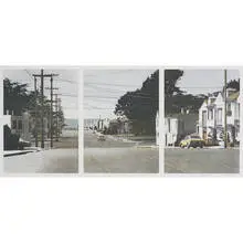 Robert Bechtle, Sunset Intersection, 1983, color soft ground etching in three panels on one sheet of paper
