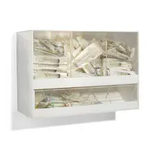 Damien Hirst, Love Will Tear Us Apart, 1995, Plexiglas and sintra cabinet with surgical syringes and needles