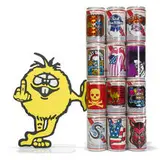 Pruitt, Sculpture for Teenage Boys + Case Accessory, circa 1985, beer cans with decals and painted wood with Plexiglas