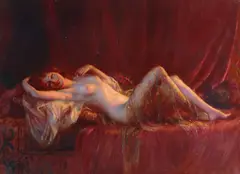 Delphin Enjolras, A reclining exotic beauty, oil on canvas