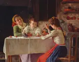 Alessandro Sani, Playing with string puppets, oil on canvas