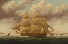 Thomas Buttersworth, A three-masted barque, oil on canvas