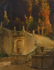 Erich Kips, A garden staircase, oil on canvas