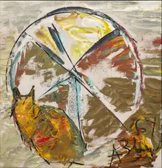 Anatoly Zverev, A cat with a ball, oil on canvas