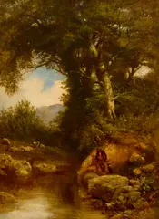 The angler's retreat by Ows James Duffield Harding, oil on canvas, sold Oct 2022