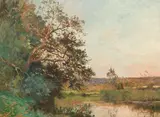Edmond Yon, Fishing on the Oize, oil on canvas