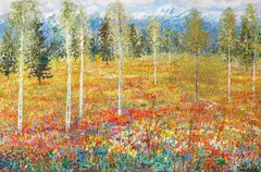 Michele Cascella, Flowering alpine forest, oil on canvas