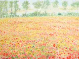 Michele Cascella, A meadow of spring flowers and poppies, oil on canvas