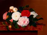 Danish School, 19th Century, A still life of peonies on a marble table, oil on panel