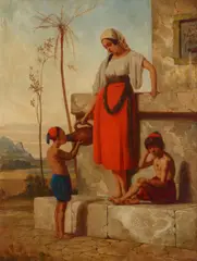 Émile Lessore, At the well, oil on canvas