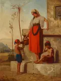 Émile Lessore, At the well, oil on canvas