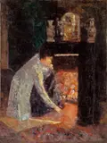 Lesser Ury, Frau am Kaminfeuer