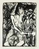 Otto Mueller, Sitzendes Zigeuner-Liebespaar, Um 1919, Lithographie auf dünnem Papier
