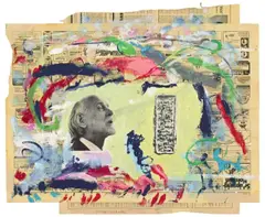 Franz West, Expertise (Humoristischer Toast), 1983, Acryl, Gouache, Collage auf Zeitungspapier