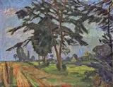 Feldweg bei Fischerhude“. 1929 (?) by Otto Modersohn, Öl auf Leinwand. In den Rahmen montiert, sold Dec 2007