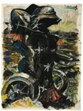 Markus Lüpertz, Ohne Titel. (Vor) 1974, Gouache, Ölkreide und Kohle auf Velin