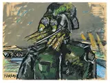 Markus Lüpertz, Ohne Titel (Deutsches Motiv), Um 1976, Tempera und Farbkreide auf Papier