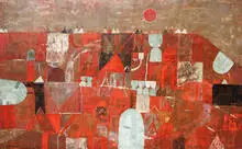 Gustavo Foppiani, Le Impalcature per la Nuova Citta, 1961, Tempera fresco on wood