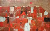 Gustavo Foppiani, Le Impalcature per la Nuova Citta, 1961, Tempera fresco on wood