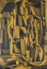 Corrado Cagli, Strumenti Musicali, 1959, Wax pastel and paper mounted on prepared canvas