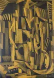 Corrado Cagli, Strumenti Musicali, 1959, Wax pastel and paper mounted on prepared canvas